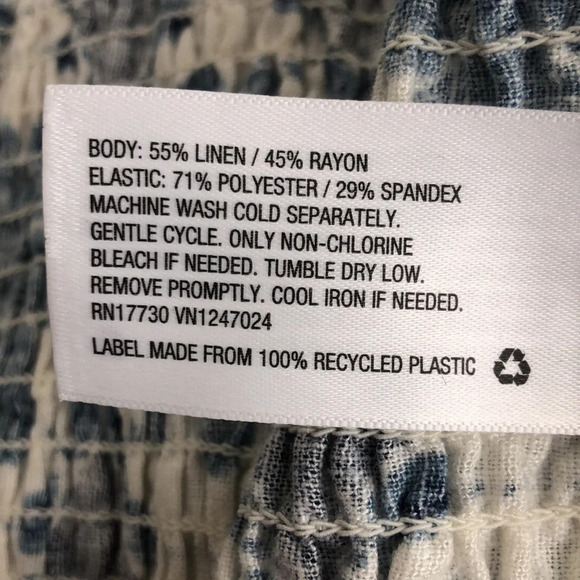 2/$30 Agua Bendita Top Women Size XXL Linen Blend Blue Floral Tile Print Cropped - Picture 10 of 15